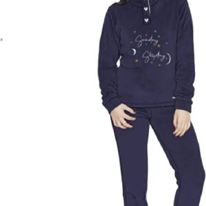 Pigiama Donna Pile Coral Invernale A Manica Lunga Pantalone Lungo con Polsino Fantasia