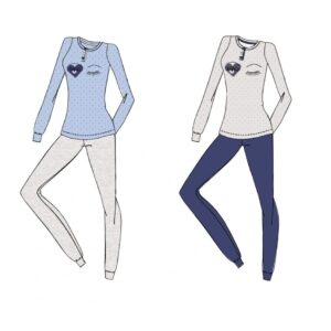 PIGIAMA DONNA COTONE MANICA E PANTALONE LUNGO GIROCOLLO CON POLSINO IRGE MI 1114