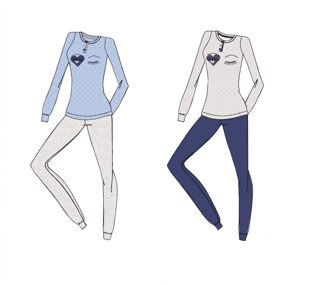 PIGIAMA DONNA COTONE MANICA E PANTALONE LUNGO GIROCOLLO CON POLSINO IRGE MI 1114