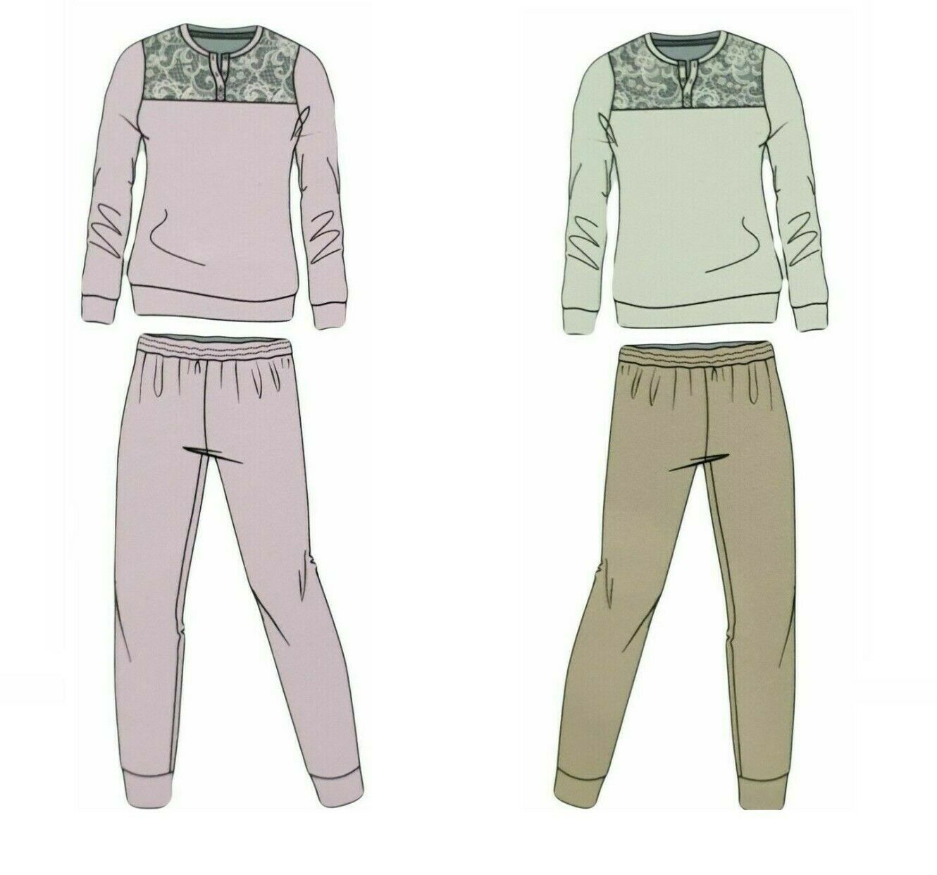 Pigiama Donna Caldo Cotone Interlook Invernale 100% Con Polsino Vanity Art 168