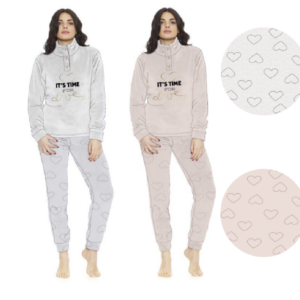 Pigiama Donna Pile Invernale Molto Caldo Manica e Pantalone Lungo Con Polsino Hb