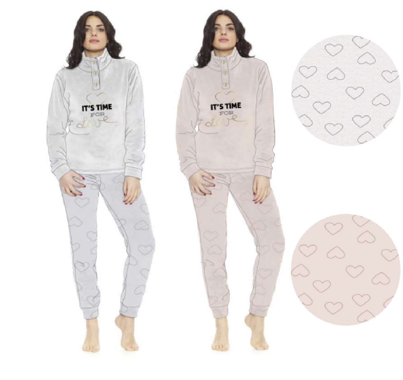 Pigiama Donna Pile Invernale Molto Caldo Manica e Pantalone Lungo Con Polsino Hb